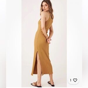 New Spell & the Gypsy Organic Cotton Stretch COSMOS RIB MIDI DRESS Turmeric L